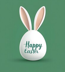 Fototapeta premium A decorative Easter egg designed with bunny ears and the phrase Happy Easter in a playful font. The vibrant green background enhances the festive spirit of the occasion.