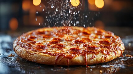 Pepperoni Pizza With Cheese, Freshly Baked And Seasoned.