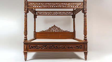 Fototapeta premium A wooden bed with a canopy and a headboard