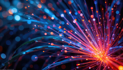 Obraz premium Vivid Optical Fiber and Colored Electric Cables Glowing, Technology Background.
