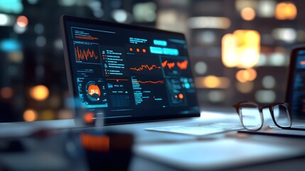 Fototapeta premium Futuristic Remote Digital Workspace with Holographic Screens and Optimization