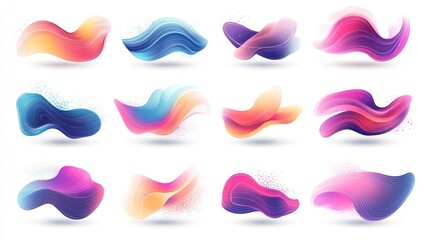 Colorful abstract liquid shapes, white background, design elements