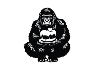 Romantic Gorilla Silhouette – Valentine’s Day Love & Heart Vector