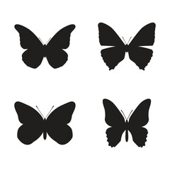 Black butterflies Silhouettes collection. isolated on white background. Vector illustration.