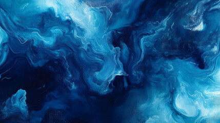 Fototapeta premium Sleek Liquid Gradients Create a Mesmerizing Background of Deep Blues and Soft Whites Swirling Together. Generative AI