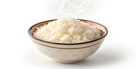 A Simple Bowl of White Rice Isolated on a White Background for Culinary Use