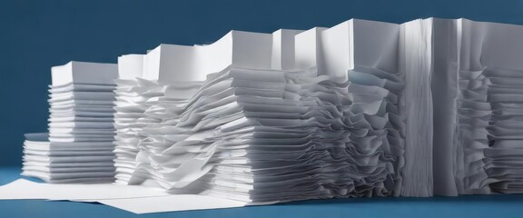 Printout of white paper sheets gracefully descending against blue backdrop, media, newspaper, brochure