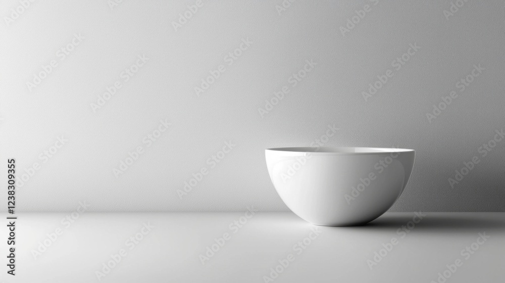 Poster sleek white bowl rests elegantly on a flat surface, surrounded by a tranquil gray backdrop. soft lig