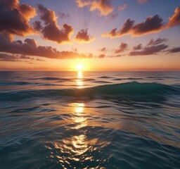 Obraz premium Rays hide under surface as sun rises over ocean horizon, underwater world, sunlight filtering