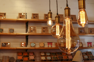 retro vintage hanging lightbulb. cafe interior