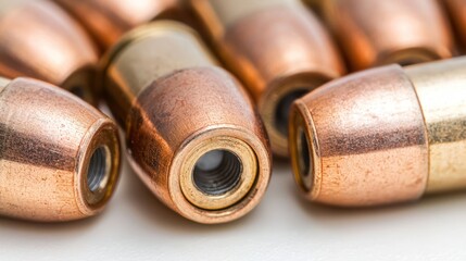 Close-up of metallic bullets showcasing their design and construction.