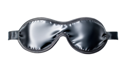 Black sleeping mask resting on transparent background