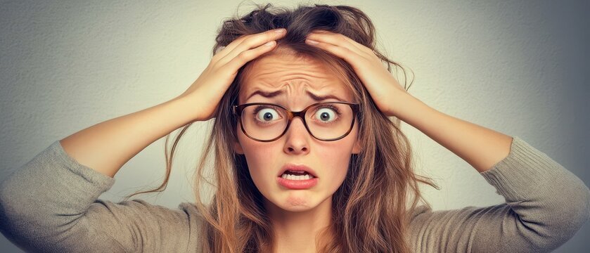 Woman holding her head in frustration after another rejected job interview, emotional distress, closeup shot