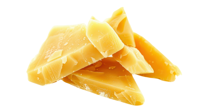 Natural beeswax pieces layered on transparent background