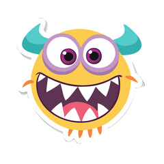 Fototapeta premium Yellow round monster face with horns