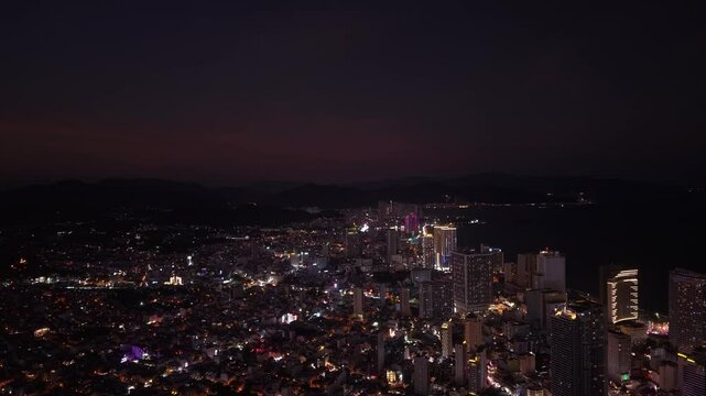 Drone Footage of Nha Trang City at Night After Sunset