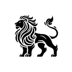 Majestic Lion: A Black and White Ornate Vector Graphic. This regal symbol of strength and power is perfect for decor, tattoos, or branding. Download this elegant design today!