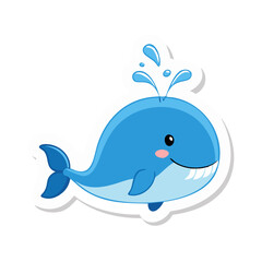 Naklejka premium Cute blue whale spouting water