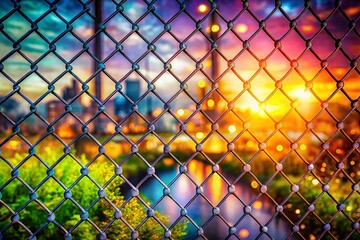 Abstract Steel Mesh Double Exposure: Industrial Texture Overlay on Nature Background