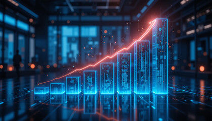 Growth Chart Success,	Glowing growth chart with upward trend.