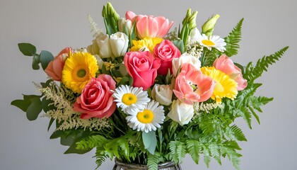 Vibrant Spring Bouquet of Roses Tulips and Gerbera Daisies