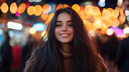 Smiling Woman at Night Market