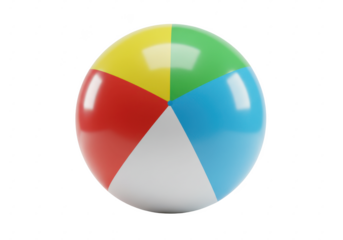 A colorful beach ball with red, yellow, green, and blue segments, isolated on white background