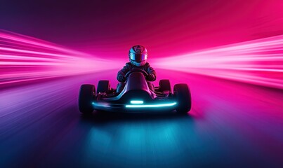 Child Driving Futuristic Go-Kart with Neon Lights