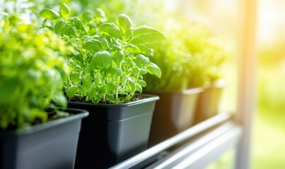 Potted Flowers in Greenhouse with Sunlight