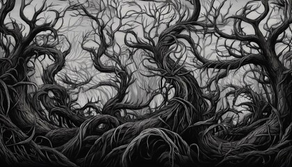 seamless scary looking vines and tree branches wallpaper background graphic resource