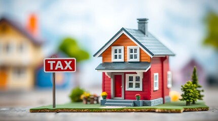 House Model with Tax Sign - Real Estate and Property Tax Concept