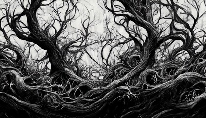 seamless scary looking vines and tree branches wallpaper background graphic resource