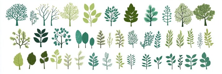 Vibrant Green Plant Illustrations - A Collection of Nature's Treasures