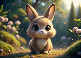 Adorable 3D Bunny Character with Tilt-Shift Effect