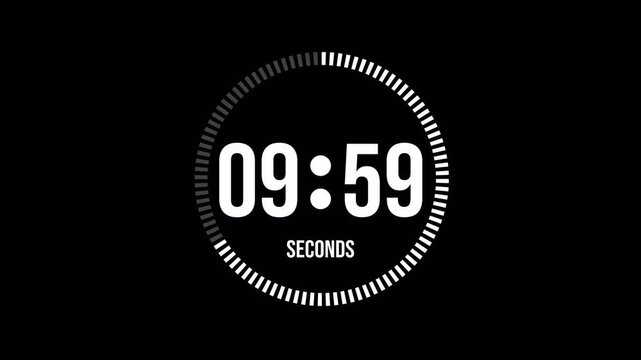 Rounded circle animation of 15 seconds countdown on transparent background with alpha channel, 15 seconds timer countdown animation. 4k video
