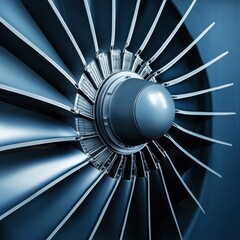 Close up view of a jet engine showcasing intricate components and design features