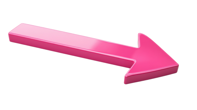 Pink 3d arrow pointing left on transparent background
