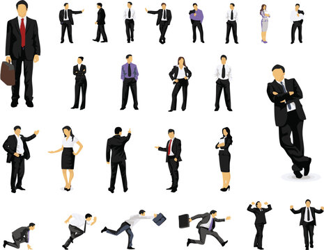 business people set business people in various poses and poses