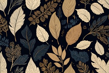 Luxury floral pattern with hand drawn leaves. Generative AI
