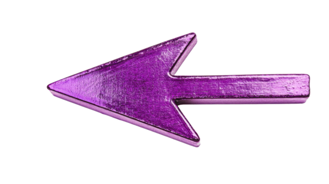 Purple metallic arrow pointing left on transparent background