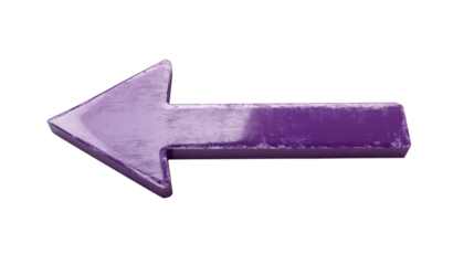 Purple 3d arrow pointing left on transparent background