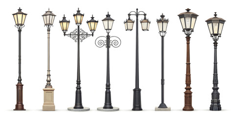 Fototapeta premium Charming Collection of Street Lamps Isolated for Urban Aesthetics