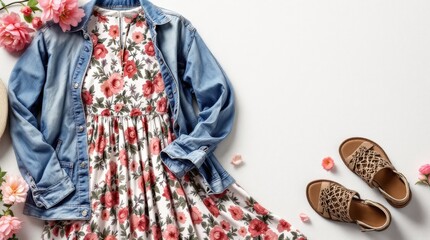 Spring fashion items, including a floral dress
