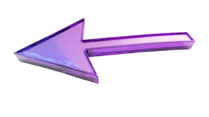 Purple 3d arrow pointing left on transparent background