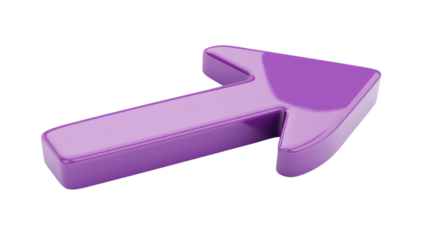 Purple 3d arrow pointing right on transparent background