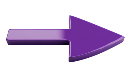 Purple 3d arrow pointing left on transparent background