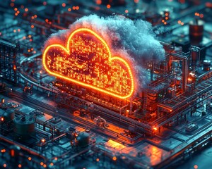 Glowing Cloud Factory Producing Binary Data Streams for Futuristic Computing