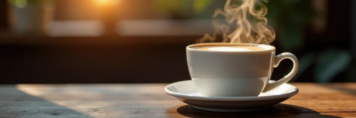 Steaming milk swirls around a warm cup of coffee, morning, beverage, steam