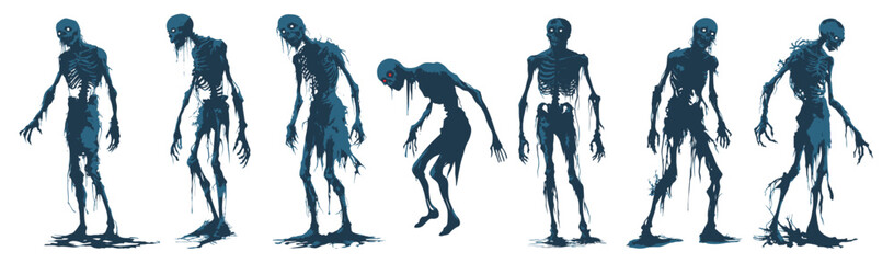Fototapeta premium Set of scary undead zombies rising from the grave. Vector silhouette isolated set