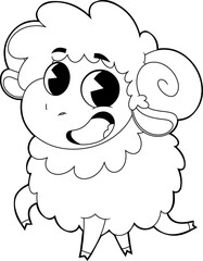 Outlined Cute Ram Cartoon Character Running. Vector Hand Drawn Illustration Isolated On Transparent Background